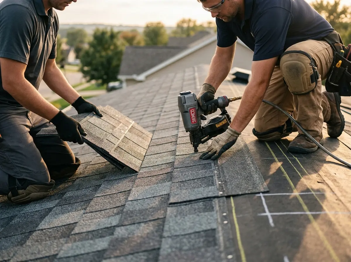 Professional roofer working on a residential roof in Mamaroneck